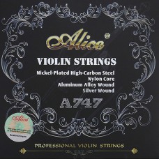 A747 Комплект струн для скрипки размером 4/4, среднее натяжение, синтетика, Alice