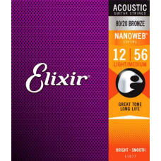 11077 NANOWEB Комплект струн для акустической гитары, Light-Medium, бронза 80/20, 12-56, Elixir